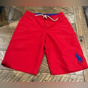 Polo by Ralph Lauren Red Swim Trunks with Blue Logo